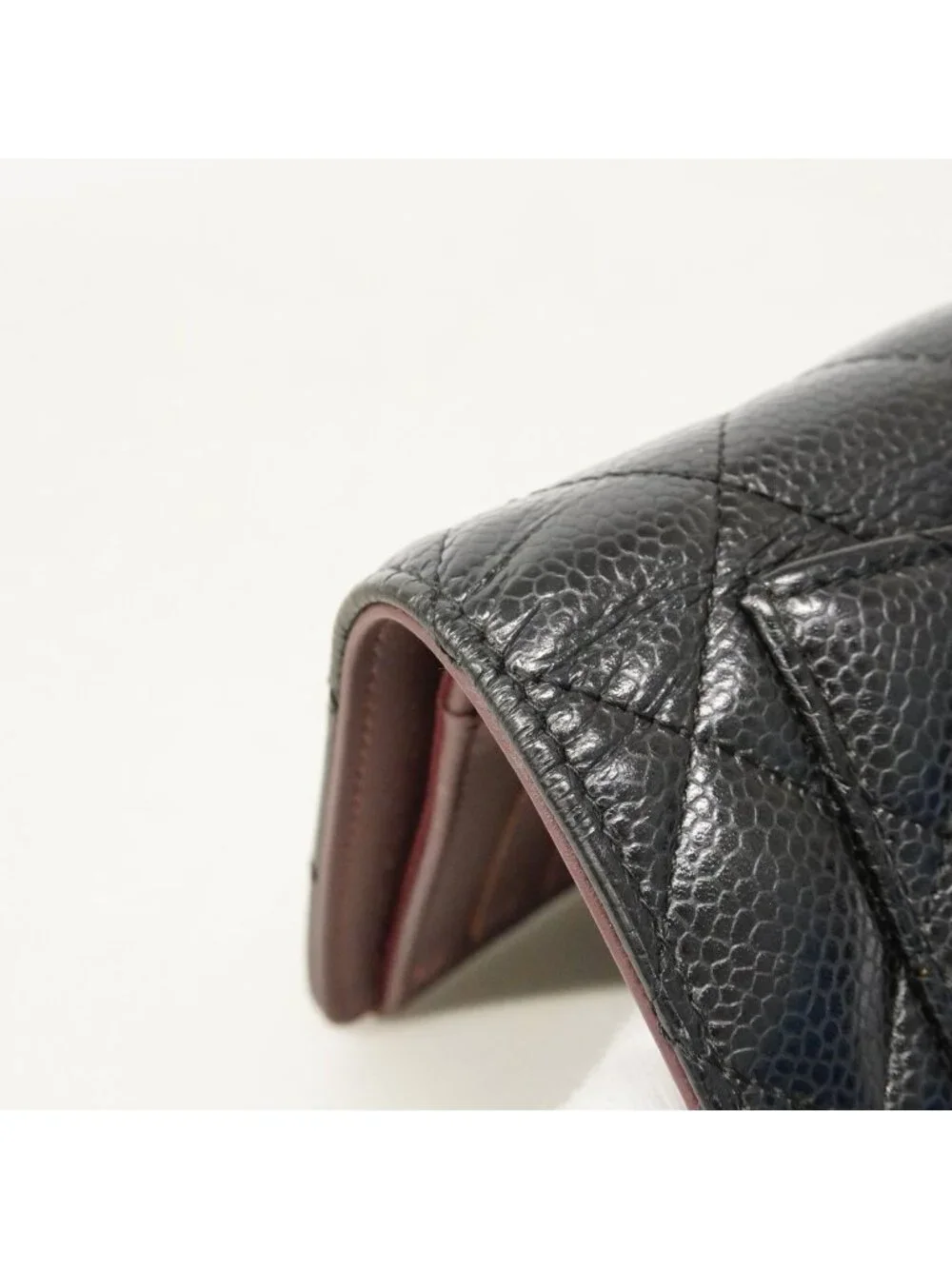 Chanel Wallet Quilted Caviar Leather Black Gold